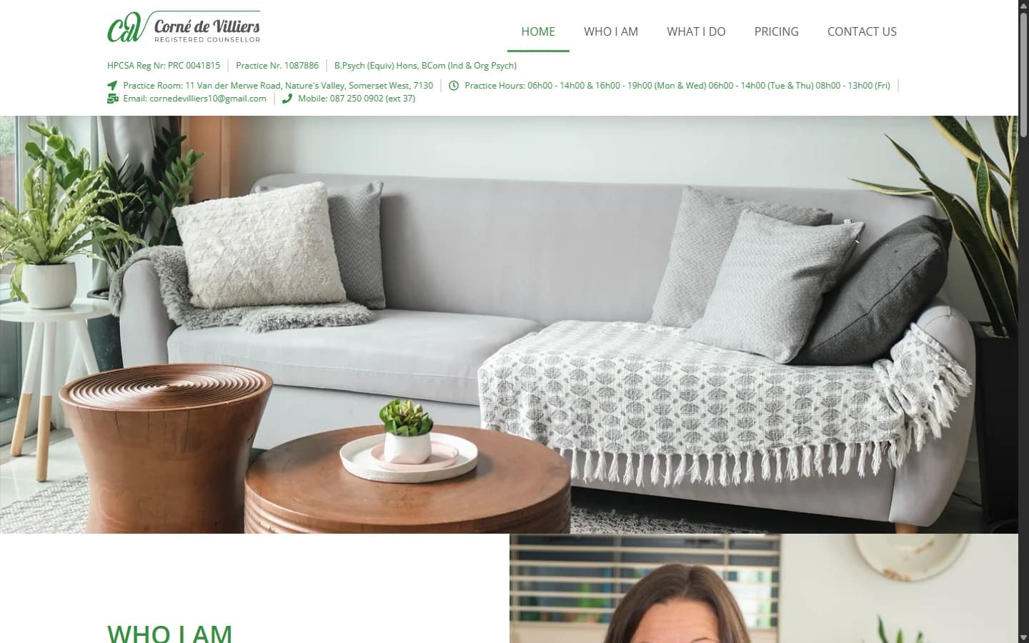 Corne devilliers Counselling website screenshot