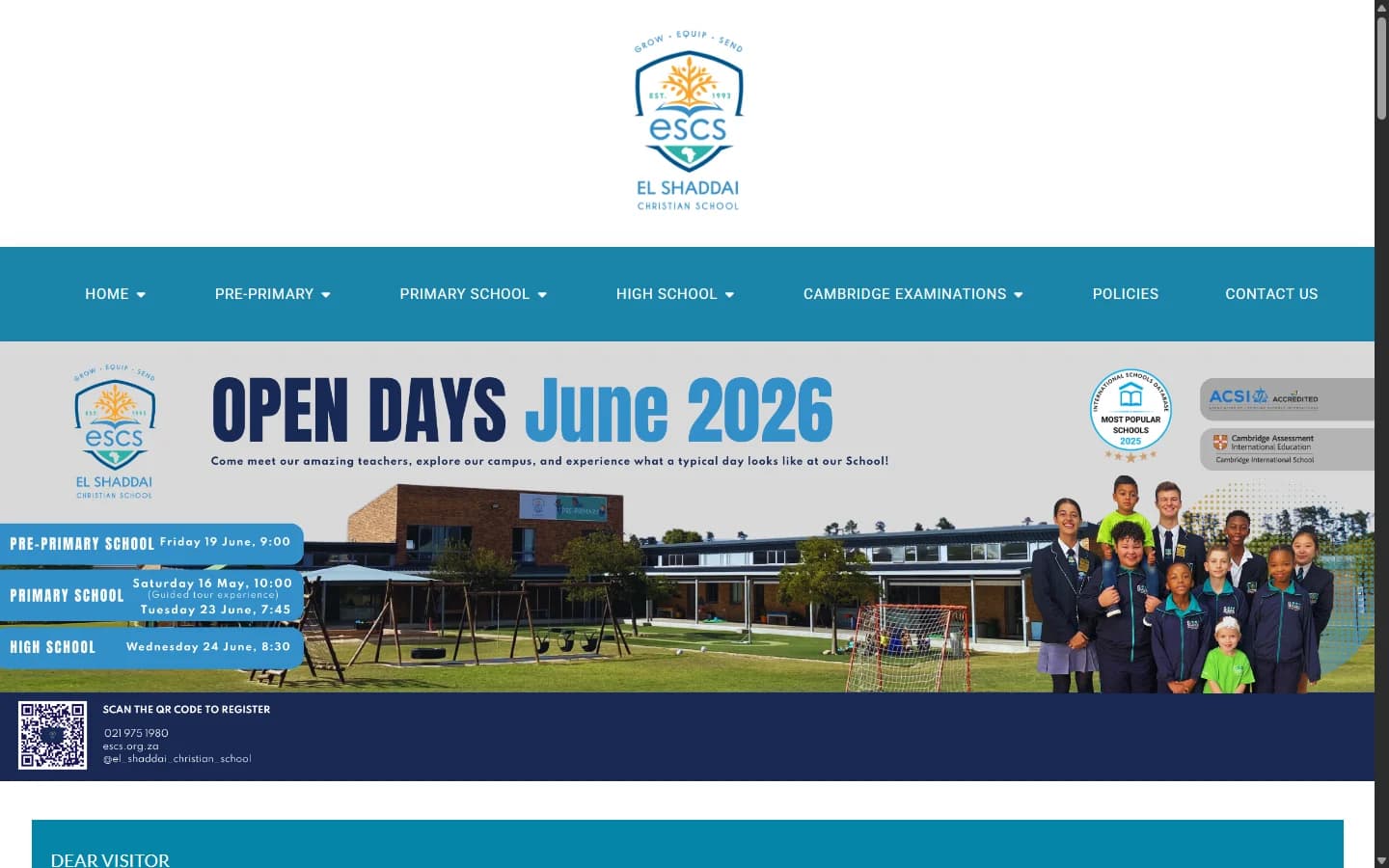 El Shaddai Christian School website screenshot