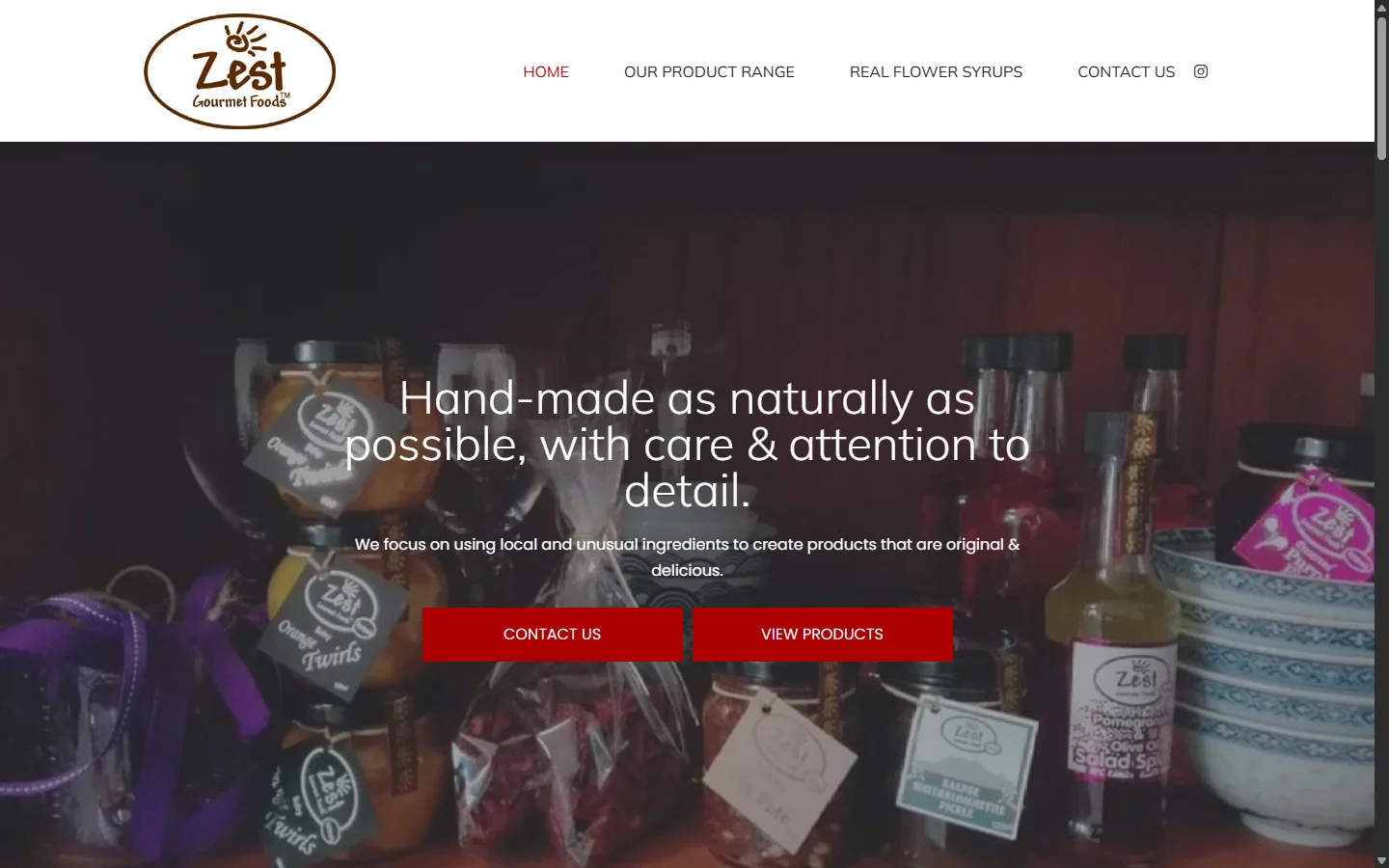 Zest Gourmet Foods website screenshot